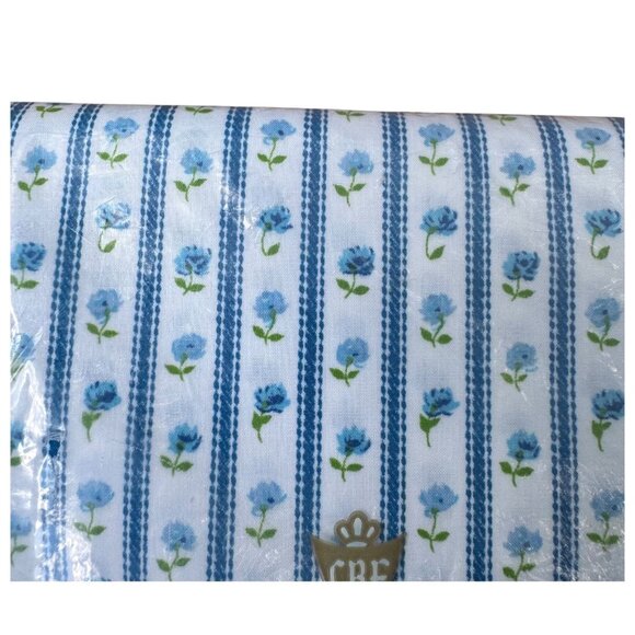 Cannon Royal Family No-Iron Percale Full Flat Sheet Blue Floral Stripes Vtg NOS - Picture 3 of 3